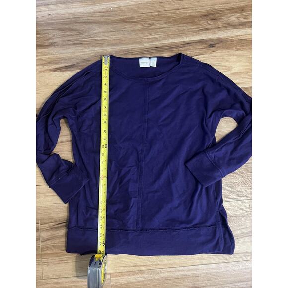 Chicos Wm 0 Zenergy Top Purple Open Shoulder Pleated Cotton Sweatshirt Chic Y2K - Picture 2 of 8